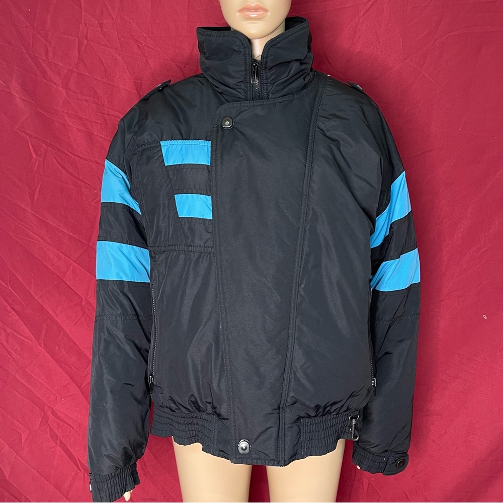 Vintage 80s Sportime Actionwear Black and Teal Insulated Ski Jacket Men’s Medium